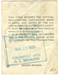 Expires 3-31-82 registration certificate for Commercial/Truck plate no. C-12250 (rear)