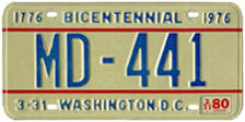1974 base D.C. Medical Doctor plate no. MD-441