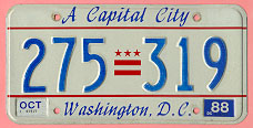 Capital City plate no. 275-319 with Oct. 1988 stickers
