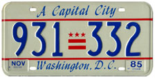 1984 Passenger plate no. 931-332 validated for 1984-85 (exp. Nov. 1985)