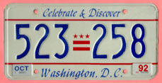 1991 plate no. 523-258 with Oct. 1992 stickers
