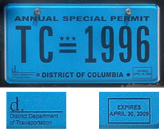 May 1, 2008-April 30, 2009 Annual Special Permit no. TC-1996 with detail of D DOT mark and expiration date