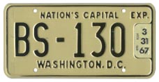 1965 Sightseeing Bus plate no. BS-130 renewed for the 1966 (exp. 3-31-67) registration year