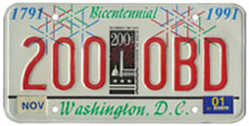 City Bicentennial plate no. 200-OBD