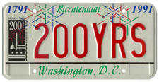 City Bicentennial sample personalized plate no. 200YRS