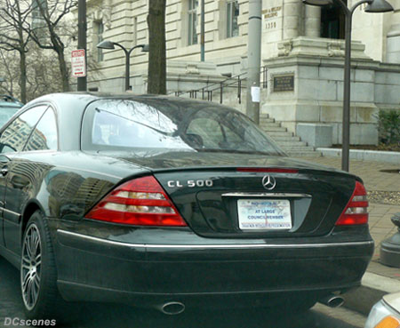 A Mercedes-Benz parked in front of the District Building in mid-March 2009.