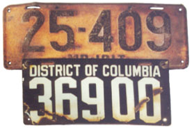 D.C. undated porcelain plate no. 36900 attached to 1917 Maryland plate no. 25-409
