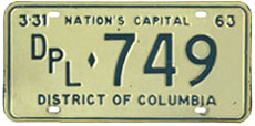 1962 Diplomatic plate no. 749