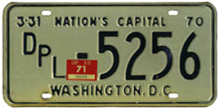 1970 (1969 (exp. 3-31-70) plate revalidated to expire 3-31-71) Diplomatic plate no. 5256
