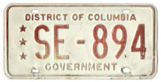 c. late 1960s D.C. Govt. plate no. SE-894