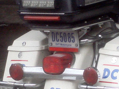 Current D.C. Government Motorcycle plate no. DC5085