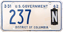 1961 (exp. 3-31-62) U.S. Govt. plate no. 237-N