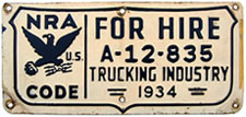 1934 National Recovery Act Trucking Industry permit no. A-12-835