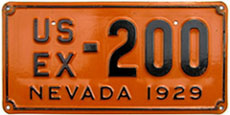 1929 Nevada license plate for a U.S. Government vehicle