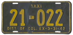1941 Hire (Taxi) plate no. 21-022