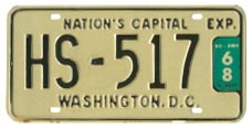 1965 (exp. 3-31-66) Hire (Taxi) plate no. HS-517 validated for 1967 (exp. 3-31-68)