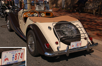 Historic Motor Vehicle plate no. 874 on a 1959 Morgan roadster