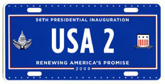 2009 Inaugural plate no. USA 2; click on image to see larger version