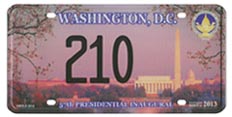 Link to page with information about 2005-2013 presidential inaugural plates.