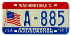 1981 Inaugural plate no. A-885