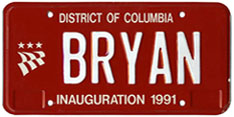 1991 Mayoral Inauguration plate no. BRYAN