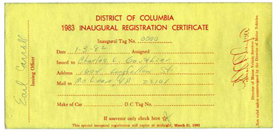 1983 Mayoral Inauguration registration certificate