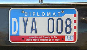 1984 base embossed OFM Diplomatic license plate. To which country YA-series numbers are assigned is unknown.