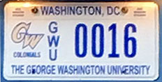 George Washington University organizational plate no. GWU 0016