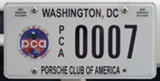 Porsche Club of America organizational plate no. PCA 0007