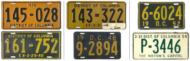 D.C. auto plates of 1938 and 1939, 1947 and 1948, and 1952 and 1953