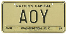 1964 base Personalized plate no. AOY validated for 1966 (exp. 3-31-67) 