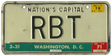 1964 base Personalized plate no. RBT validated through March 1971