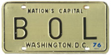 1968 base Personalized plate no. B O L validated for 1975 (exp. 3-31-76) 