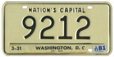 1964 base Personalized plate no. 9212 validated through March 1981 