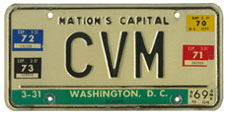 1964 base Personalized plate no. CVM validated through March 1973 
