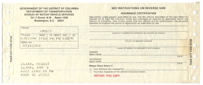 1983 Insurance Certification (front)