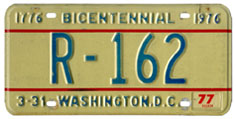 1974 base rental plate no. R-162 validated for 1976 (exp. 3-31-77)