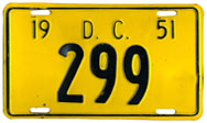 1951 Reserved Passenger plate no. 299. Note that two different dies were used to stamp the nines.