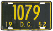 1952 Passenger plate no. 1079. Numbers 1000-9999 were assigned by the DMV.