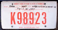 2011 Temporary plate no. K 98923