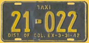 1941 (exp. 3-31-42) Taxi plate no. 21-022