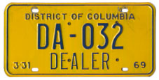 1968 (exp. 3-31-69) Dealer plate no. DA-032