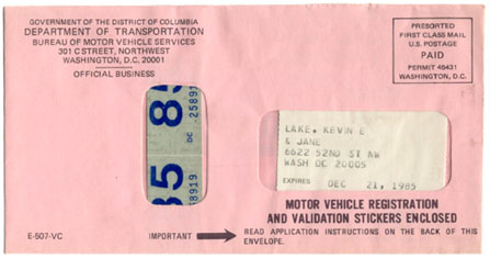 1984 registration renewal mailing.