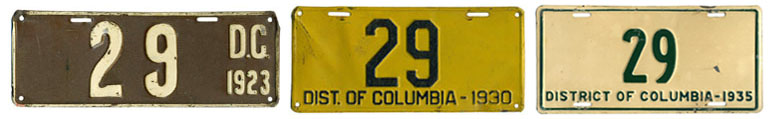 Number 23 passenger car plates from 1923, 1930, and 1935