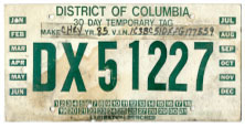 Current style (undated) Temporary plate no. DX-51227