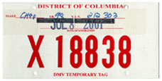 2001 Temporary plate no. X 18838