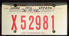 2002 Temporary plate no. X 52981