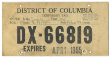 1965 Dealer-Issued Temporary plate no. DX-66819