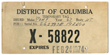 1974 Special Use plate no. X-58822
