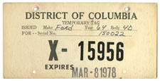 1978 Special Use plate no. X-15956